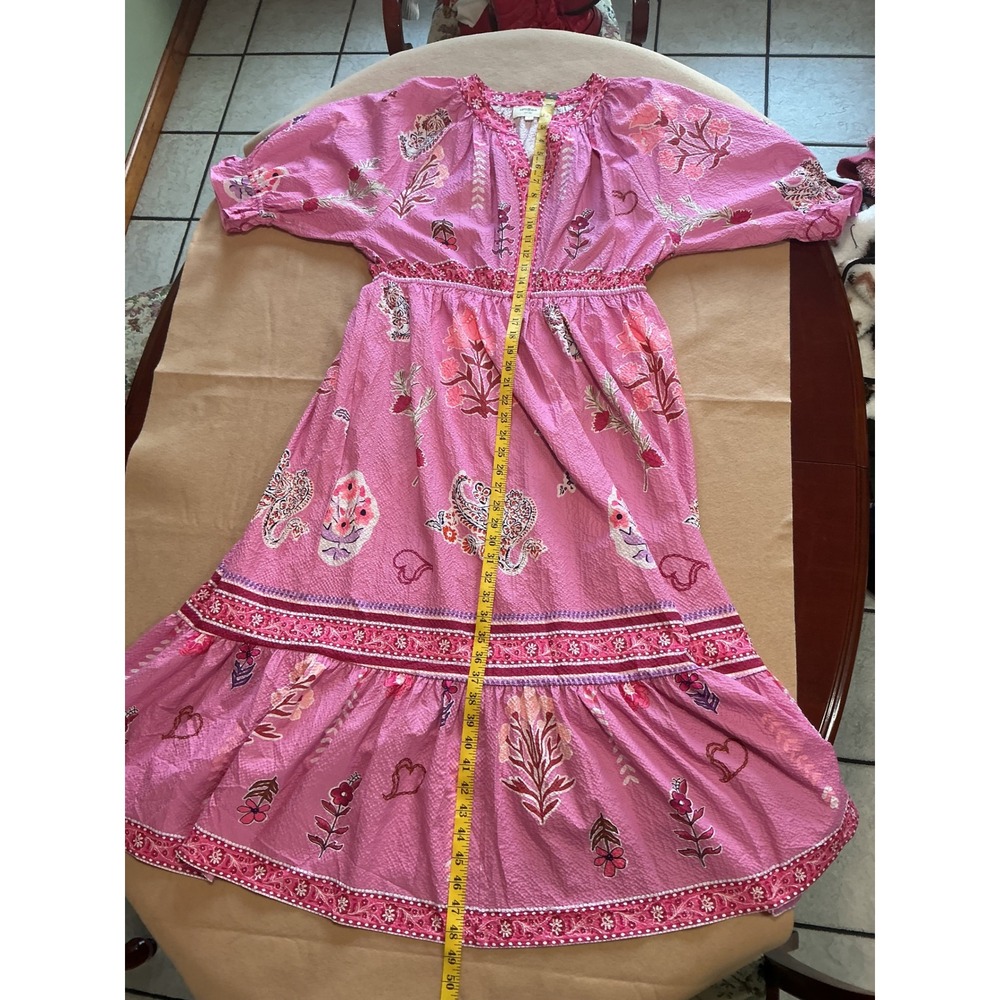 Umgee Midi Dress Womens Large Pink Excellent Boho Floral Seersucker C5766 - Picture 4 of 7